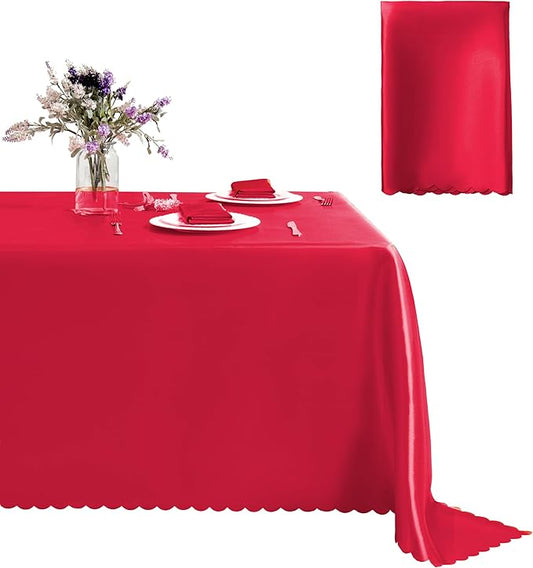 1 Pack Square Satin Tablecloth 52 x 52 Inches Table Cover, Bright Overlay Table Cloth Silky Smooth Fabric Tablecloth Table Decor for Wedding Banquet Table Decoration, Red