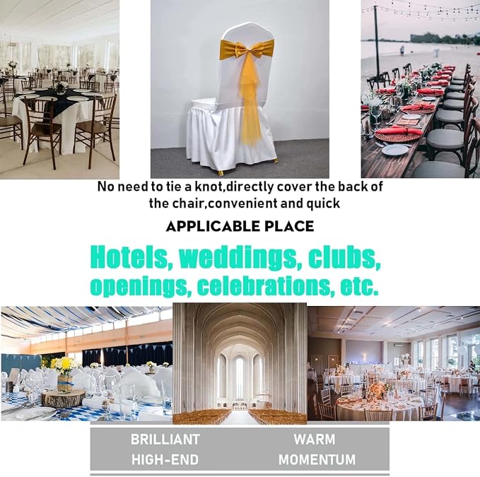 Polyester Stretch Chair Sashes Bands Organza Sash Bows Spandex Bows for Party Birthday Hotel Romantic Wedding Banquets Decoration (Dark Golden 6 PCS) - Image 2