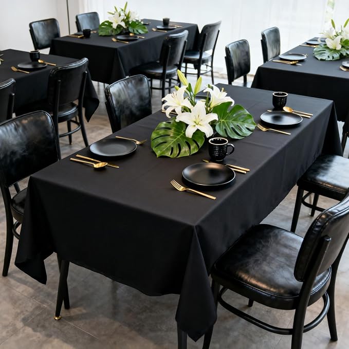 MRJ Black Tablecloth for Rectangle Table 70 x 120 Inch Stain and Wrinkle Resistant Washable Polyester Table Cloth for Restaurant Hotel Banquet - Image 3
