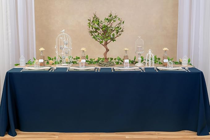 LTC LINENS Bulk 10-Pack Rectangular Tablecloths 90 In x 156 In with Rounded Corners - Navy Blue Table Covers for 8 ft Table with Floor-Length Drop -Wrinkle Resistant Polyester Fabric Cloth for Wedding - Image 3