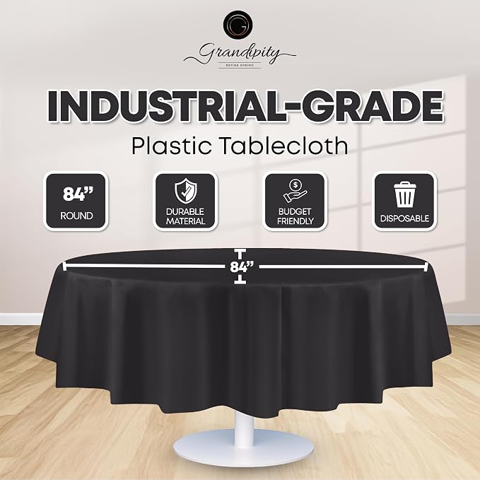 Grandipity Plastic Table Cloth Disposable 12 Pack 84" Round Dark Grey | Plastic table covers, durable disposable tablecloths, fade and tear-resistent table cover for party, event - Image 2