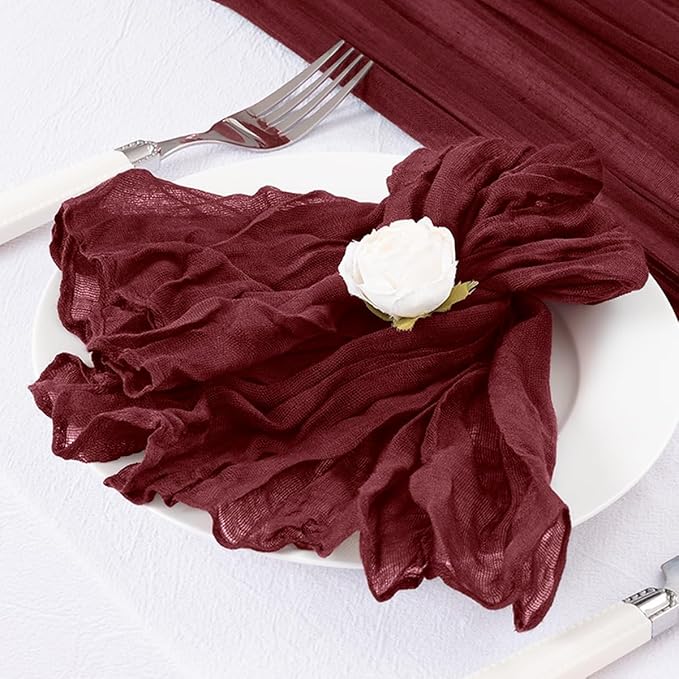 DeZerlor Burgundy Washable Cheesecloth Napkins Set of 20 for Wedding Party | Reusable Cloth Napkins Bulk, for Bridal Baby Shower Dinner Cocktail Birthday Home, 21x21 Inches - Image 5