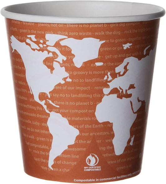 ECO PRODUCTS Compostable 24oz Lined Paper Food Bowls, Case of 500, Renewable Disposable Round Containers, Plant-Based PLA Lined, World Art, Lids Available, ASTM Compliant, BPI-Certified by Eco-Products