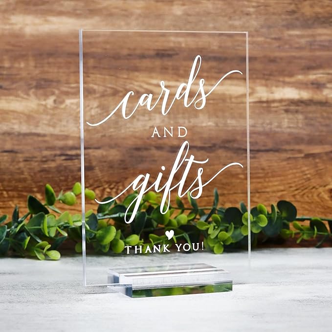 Acrylic Cards and Gifts Sign with Stands, 5"x7" Clear Acrylic Wedding Sign and Clear Stand, Wedding TableTop Sign for Wedding Reception Event Party (Cards and Gifts)