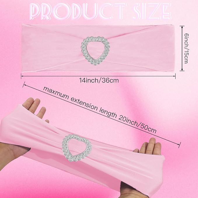 100PCS Spandex Stretch Chair Sashes Bows Universal Elastic Chair Cover Bands Ties with Buckle Slider for Wedding Party Birthday Reception Events Banquet Decoration(Pink) - Image 2