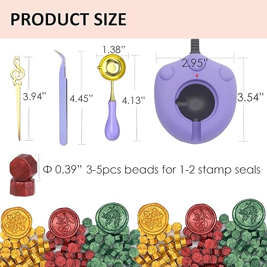 Electric Wax Seal Warmer, Andotopee Wax Sealing Melter with 2pcs Spoons, Tweezers, Stir Pin, Great Melting Furnace Kit Fast Melting WaxSeal Bedas for Envelope Stamp Seals Craft, Purple