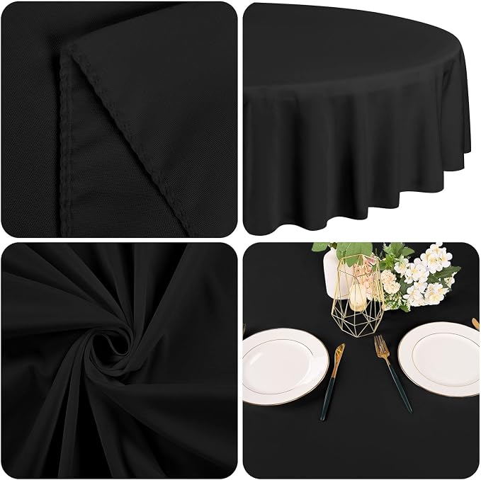 fani 10 Packs Black Round Tablecloth - 90 Inch, Polyester | Table Cloth for Round Tables, Washable Fabric, TableCovers for Wedding, Party, Banquet, Dining Tables, Camping - Image 7