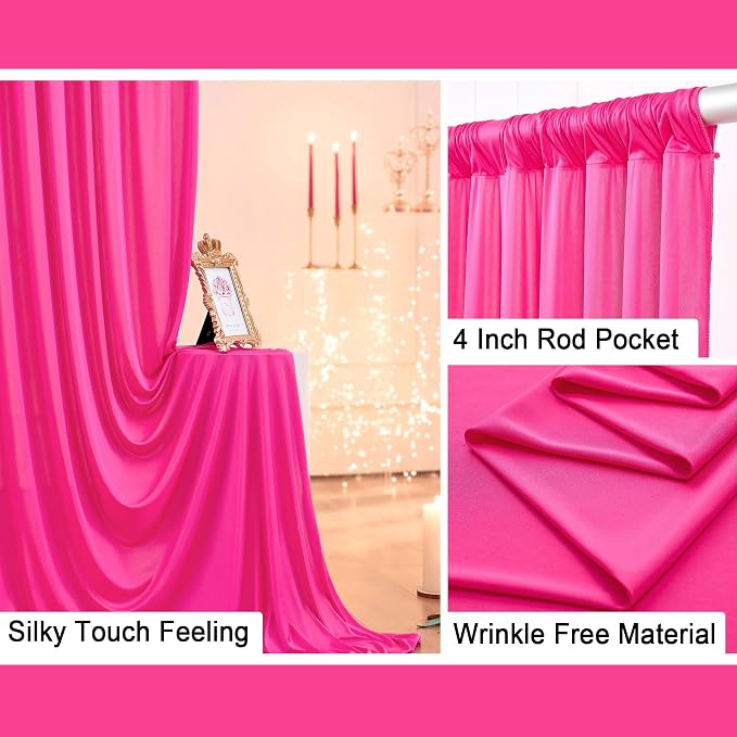 20x10ft Hot Pink Backdrop Curtains for Parties, 4 Panels 5x10ft Wrinkle-Free Polyester Background Curtains for Wedding, Birthday, Baby Shower,Graduation, Decorations - Image 2