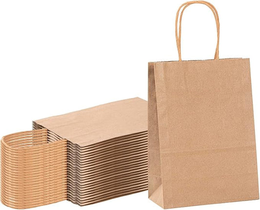Restaurantware-Saving Nature 5.9 x 3.1.5 x 8.27 Inch Shopping Bags, 100 Small Retail Bags With Handles - Sustainable, Durable, Kraft Paper Merchandise Bags, For Wedding, Birthday Party Favor by Restaurantware