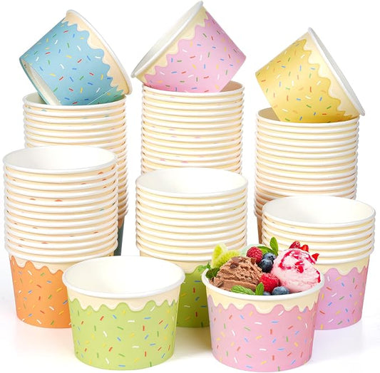 Hallswl 100pcs 9oz Paper Disposable Ice Cream Bowls Cups | 5 Color Sprinkles Food Containers for Dessert Snack Frozen Yogurt Soup and Summer Birthday Party Supplies by Hallswl