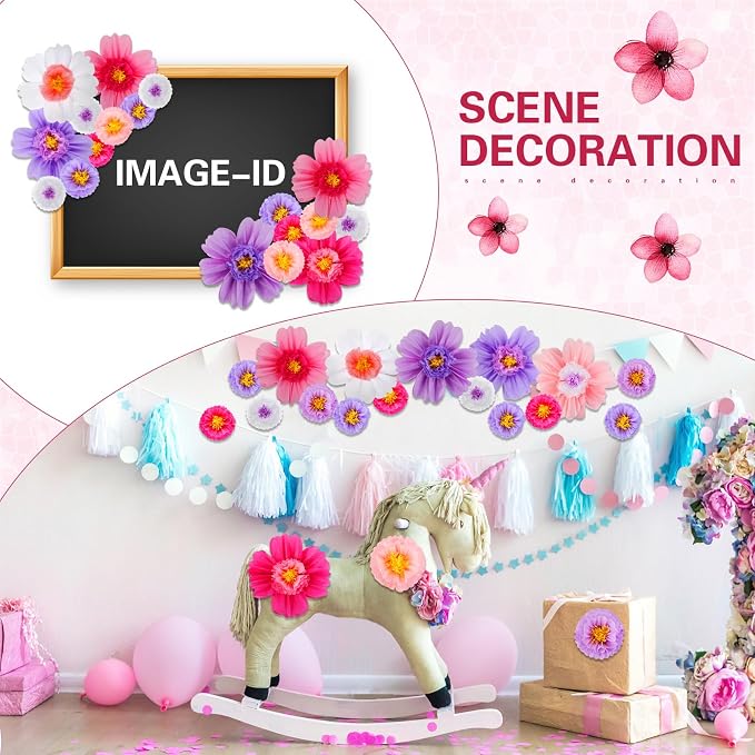 Crowye 12 Pcs Large Tissue Paper Flower Decor,10'' 20'',Bright Color | Giant Craft Crepe Paper Flower, Colorful, for Wall Decorations Backdrop Mexican Wedding Birthday Carnival School Party - Image 4