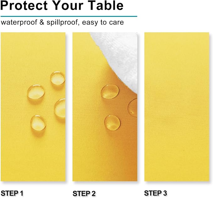 Hiasan 2 Pieces Yellow Rectangle Tablecloth, 52 x 70 Inch | Spillproof, Waterproof, Wrinkle Resistant, Washable Table Cloth for Dining Room/Kitchen/Camping/Spring/Party/Outdoor Picnic - Image 3
