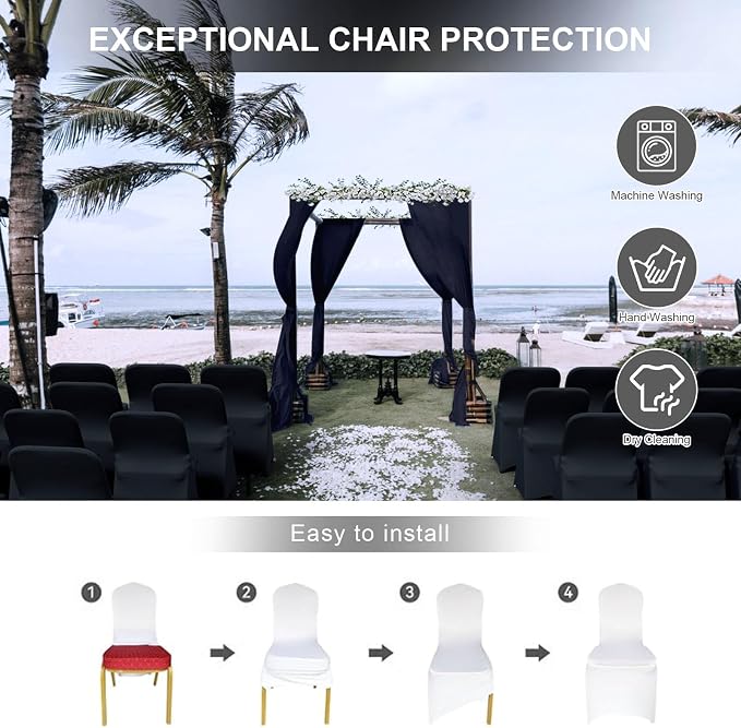 Trlyc Spandex Folding Chair Covers 12 Pcs Black for Wedding Party - Image 5