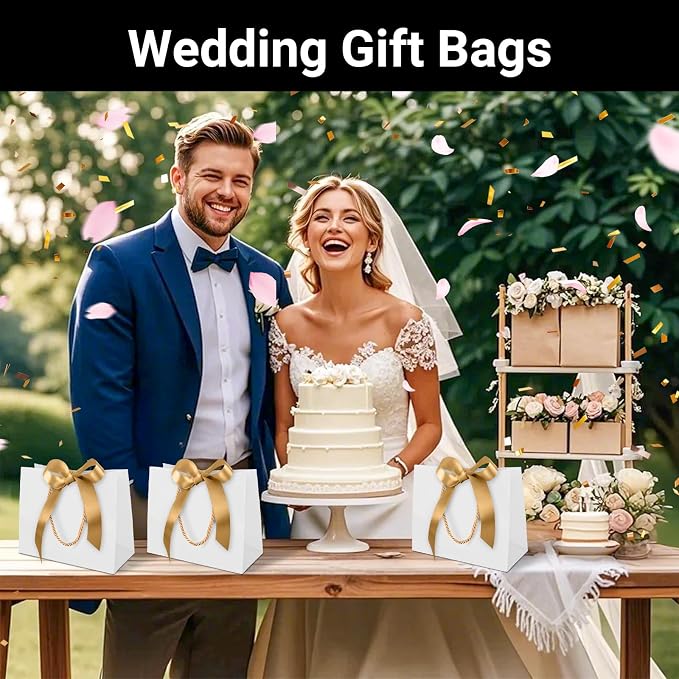 EUSOAR White Thank You Gift Bags with Handles, 20pcs 8.6"x3.9"x7" Gift Bags with Ribbon Wedding Favor Bags, Paper Wrap Treat Bag Bulk for Wedding Party Favors Grocery Birthdays Bridal - Image 7