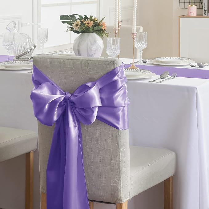 12Pack Table Runner 12 x 108 Inches Satin Silk Table Runner for Wedding, Birthday Party, Banquets, Graduations Decoration, fit Rectange and Round Table-Lavender - Image 6