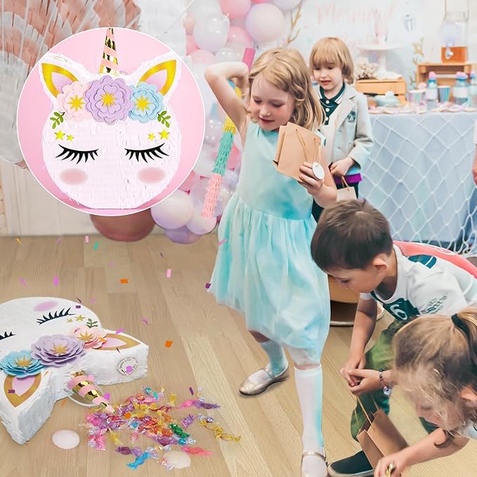 WERNNSAI Unicorn Piñata - Unicorn Party Supplies Piñata with Stick and Blindfold for Girls Kids Birthday Party Game Anniversary Classroom Activities Unicorn Them Party Decorations(15.7'' x 12.2'')