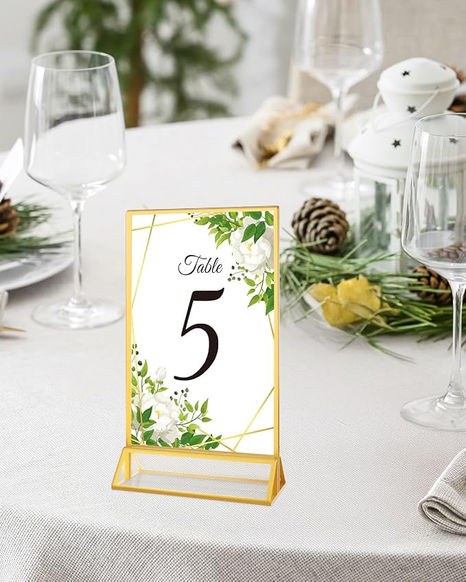 8 Pack Gold Acrylic Sign Holders 4x6 Clear Picture Frame Stands | Double Sided Vertical Stand Menu Flyer Holder for Wedding Table Numbers, Restaurant Signs, Party and Office Photos - Image 6