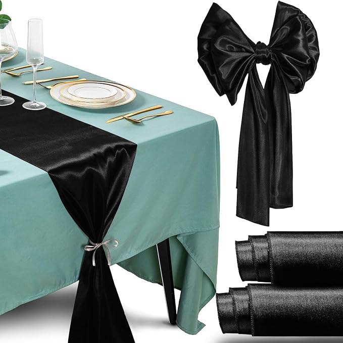 SI Pack of 15 Wedding 12 x 108 inch Satin Table Runner for Wedding, Decorations for Graduations, Engagements, Birthday Parties, Banquets, Runners fit Rectangle, Round Table - Black by Unknown