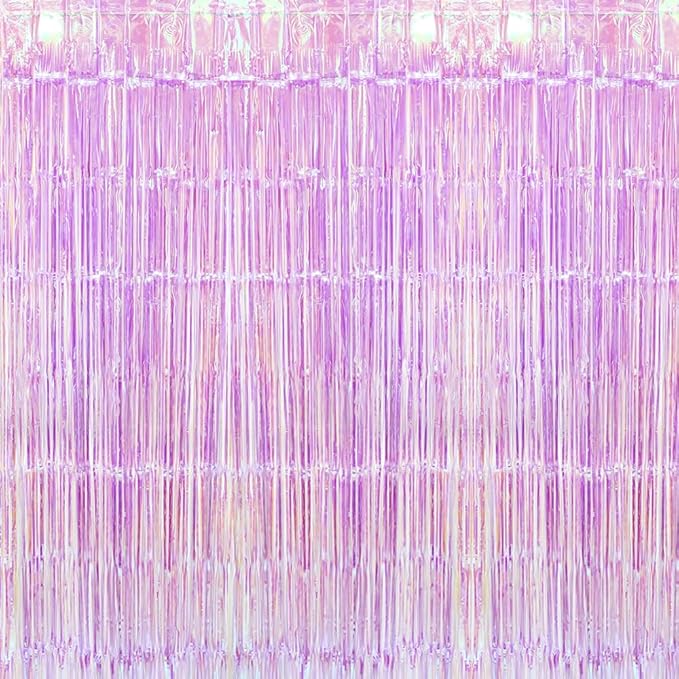 Purple Iridescent Streamer Backdrop Dazzle Tinsel Curtain Door Backdrop Photo Prop, 4 Pack 6.56 FT Glitter Fringe Curtain for Easter Bachelorette Gay Pride Day Birthdays Engagement 80s 90s Disco Party