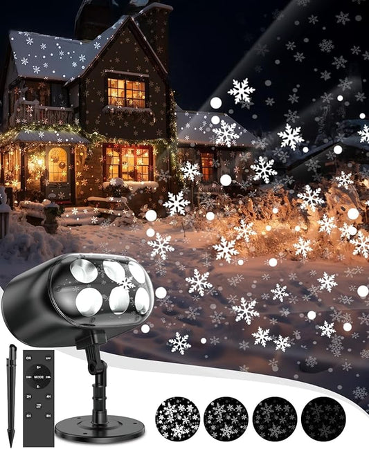 Snowflake Projector Lights with Remote, Timer, Dimmer, IP68 Waterproof, Christmas Projector Lights Outdoor, 270° Rotation for Christmas Decorations