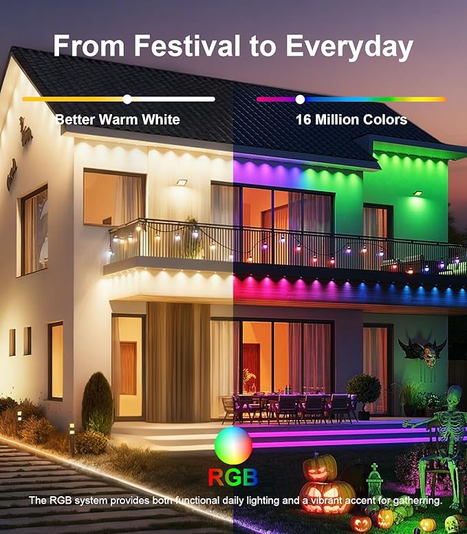 150FT Permanent Outdoor Lights for House, Smart Color Change LED Waterproof Christmas Lights Outdoor with APP Remote Control, Outside Eaves Lighting Decor for Holiday, Halloween, Roof, Party, Pool