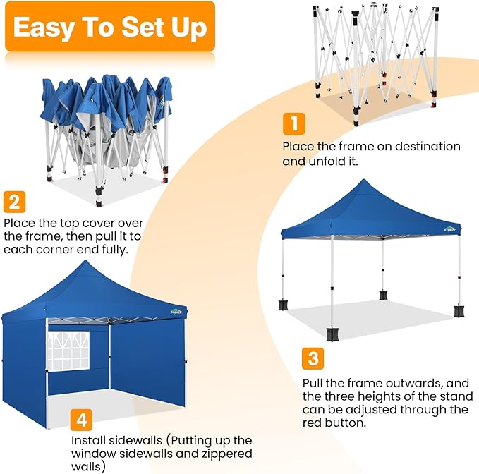 COBIZI 10x10 Pop Up with 3 Sidewalls, Canopy Tent 10x10 for Parties, Backyard, Commercial, Waterproof and Portable Instant Shelter UV50+ Outdoor Canopy Gazebo with 4 Sandbags(Light Blue)