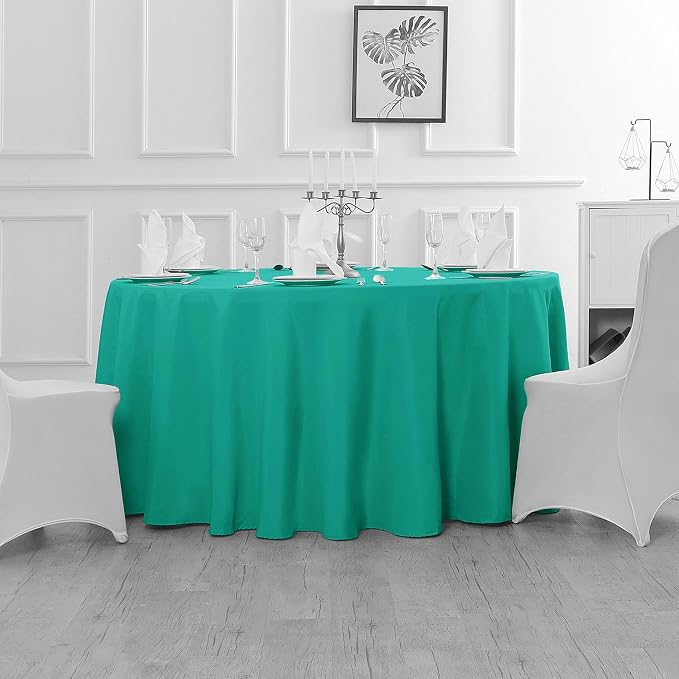 Fokitut 2 Pack Waterproof Round Tablecloth, 132 Inch, Stain Resistant and Wrinkle Polyester Table Cloth, Fabric Table Cover for Kitchen Dining, Wedding, Party, Holiday Dinner-Turquoise - Image 5