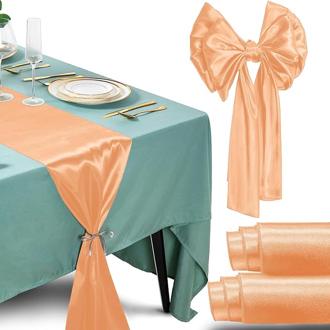 SI Pack of 20 Wedding 12 x 108 inch Satin Table Runner for Wedding, Decorations for Graduations, Engagements, Birthday Parties, Banquets, Runners fit Rectangle, Round Table - Peach by Unknown
