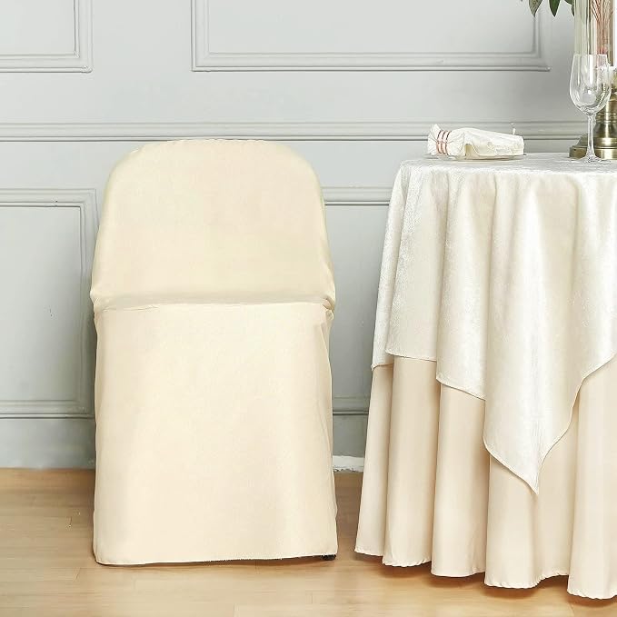 Tableclothsfactory 5PCS Beige Linen Polyester Folding Chair Cover Dinning Chair Slipcover for Wedding Party Event Banquet Catering - Image 8