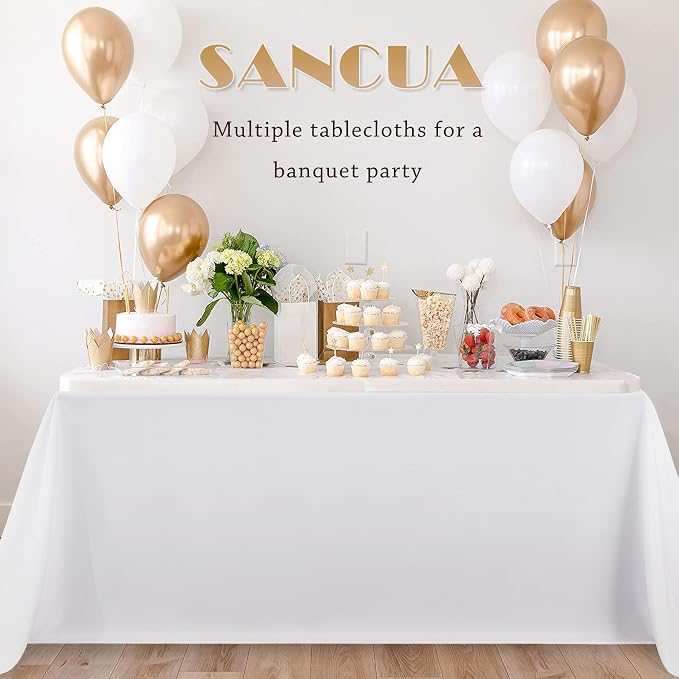 sancua 6 Pack White Table Cloth 90x156 Inch for 8 Feet Rectangle Tables | Stain and Wrinkle Resistant, Washable Polyester Large Tablecloth Cover for Dining Tables, Wedding Buffet Parties and Camping - Image 9