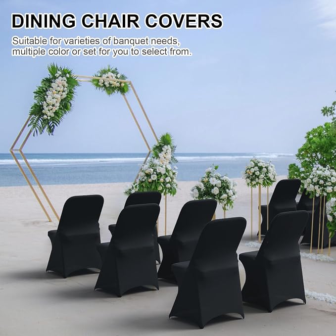 Trlyc Spandex Folding Chair Covers 12 Pcs Black for Wedding Party - Image 6