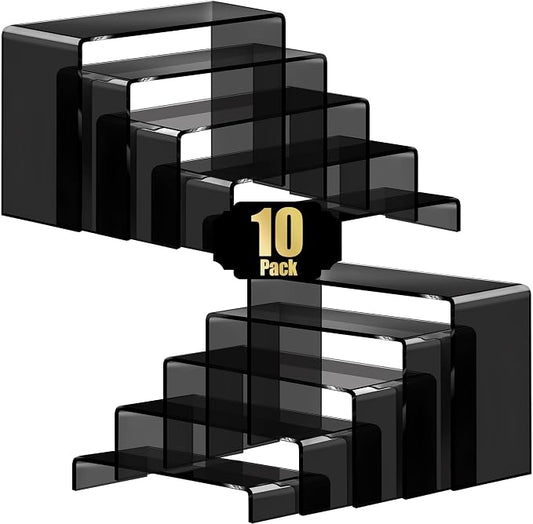 Aheroi Acrylic Risers Display Stands, Acrylic Stands for Display 10Pcs 2Set | Arylic Display Stands Shelf Riser, Black Display Stand Set for Decor,Cupcake Stands Buffet Food Display Set,(7"L~8"L~9"L) by Aheroi