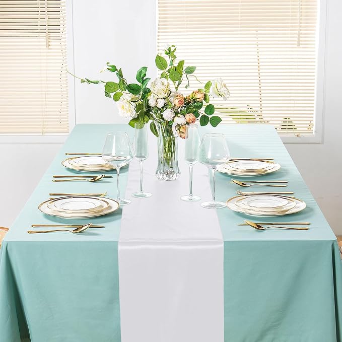 SI Pack of 10 Wedding 12 x 108 inch Satin Table Runner for Wedding, Decorations for Graduations, Engagements, Birthday Parties, Banquets, Runners fit Rectangle, Round Table - White - Image 4