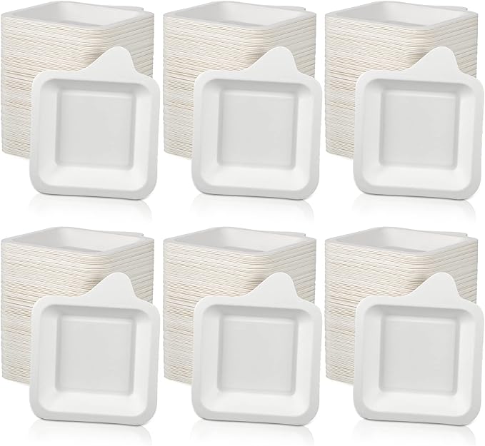 Remerry 1000 Pcs Small Paper Plates Bulk for Dessert, 4.45 x 5.24 Inch | White Paper Disposable Plates Square Party Cake Snack Sugarcane Bagasse Fiber Wedding Birthday Dinner Graduation Pet Feeding by Remerry