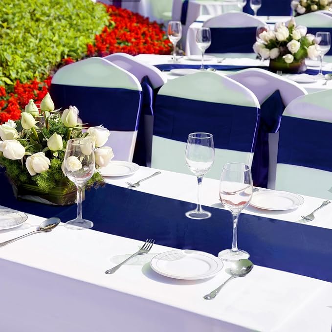 24 Pcs Navy Blue Satin Table Runners Bulk, 12 x 108 Inch | Runners for Table, Smooth Fabric Tablecloth, Wedding Banquet, Birthday Party, Fall Decorations, Halloween Christmas Party - Image 4