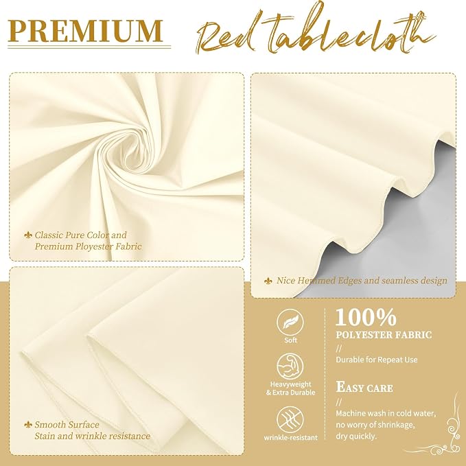 YMHPRIDE 6 Pack Beige Tablecloths - 120 Inch Polyester Round Table Covers, Washable Fabric for Wedding, Party, Dining, Banquet - Image 3