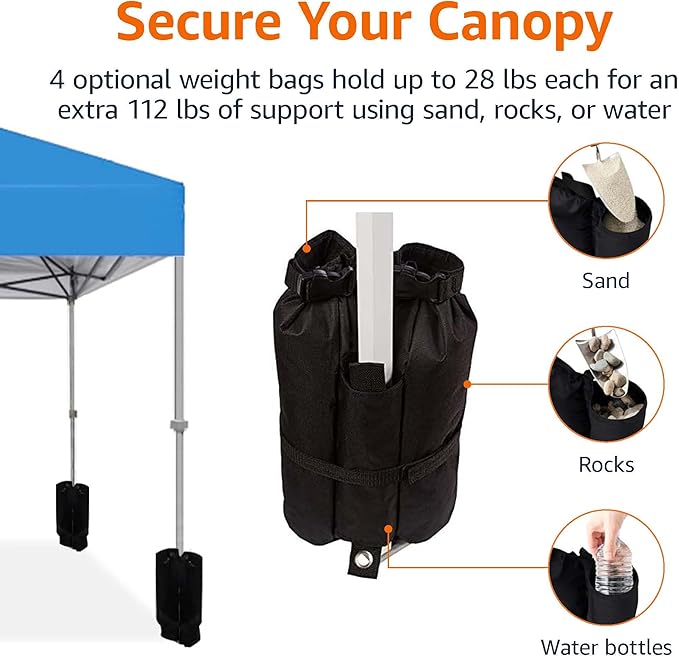 Amazon Basics Outdoor Pop Up 10 x 10 Canopy Tent for Events, Portable with Easy Setup, Sun Shelter for Outdoor Activities, Includes Wheeled Carry Bag, 8 Pegs, 4 Ropes, 4 Weighted Bags, Blue