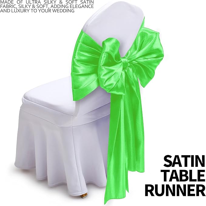 SI Pack of 30 Wedding 12 x 108 inch Satin Table Runner for Wedding, Decorations for Graduations, Engagements, Birthday Parties, Banquets, Runners fit Rectangle, Round Table - Neon Green - Image 3