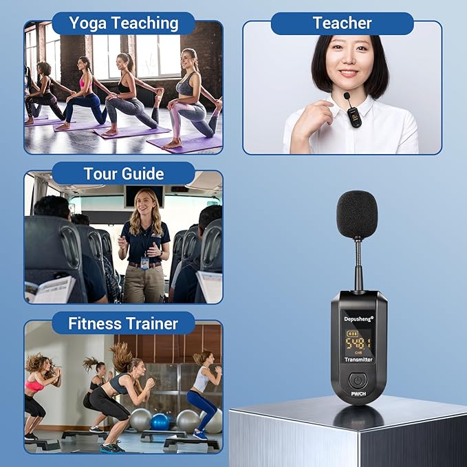 Depusheng 2.4G Wireless Microphone Headset,Lavalier and Handheld Mic 160ft Range,with 1/8''&1/4'' Plug for PA System,Voice Amplifier (One lavalier Microphone)