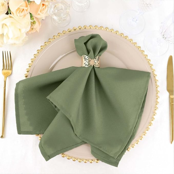 Efavormart Premium Cloth Napkins Set of 5, 20x20 Inch Eucalyptus Sage Green Seamless Dinner Napkins, Washable Linen Table Napkin Cloth with Hemmed Edges for Weddings, Party and Banquet by efavormart