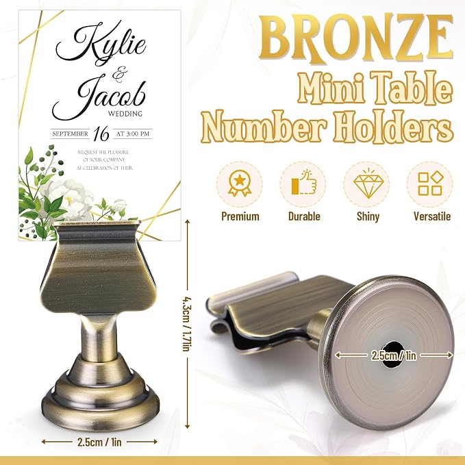 Kathfly 24 Pcs Wedding Table Number Holders Metal Bronze Place Card Holder | Place Card Holder for Weddings Restaurants, Menu Picture Memo Note Display, Stable Clip Design, Reusable Bulk Set - Image 2