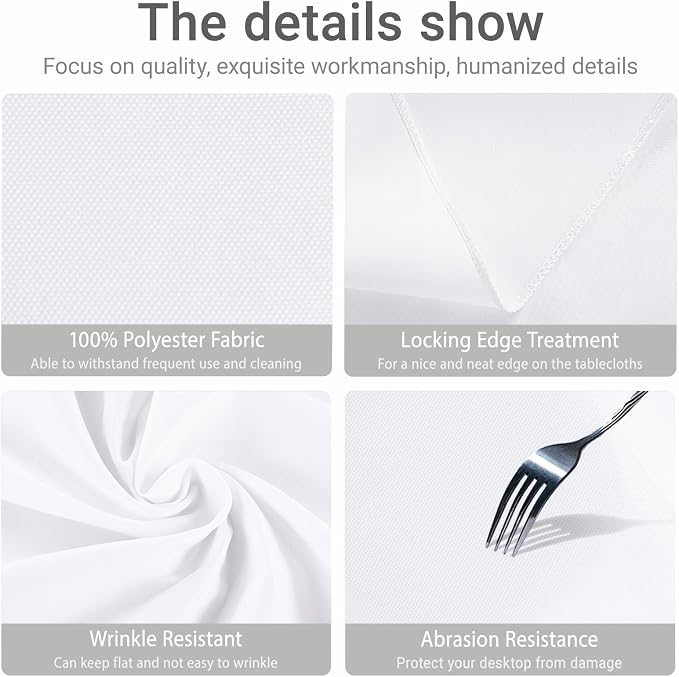 MRJ 70 Inch Round White Tablecloth Stain and Wrinkle Resistant Washable Polyester Table Cloth for Restaurant Hotel Wedding - Image 4