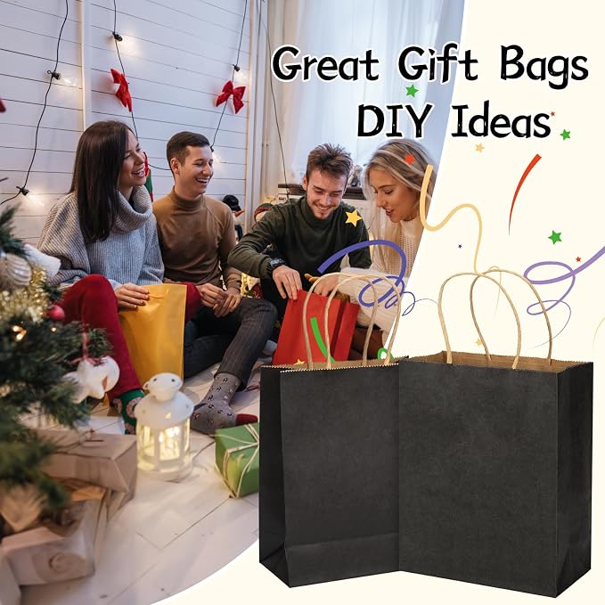 MOZRRO Black Gift Bags, 100 Pack, 10.5x8.5x4.5 Inch, Medium, w/Handles | Paper Bags with Handles, Paper Shopping Bags for Birthday, Party, Retail, Christmas, Business, Restaurant - Image 4