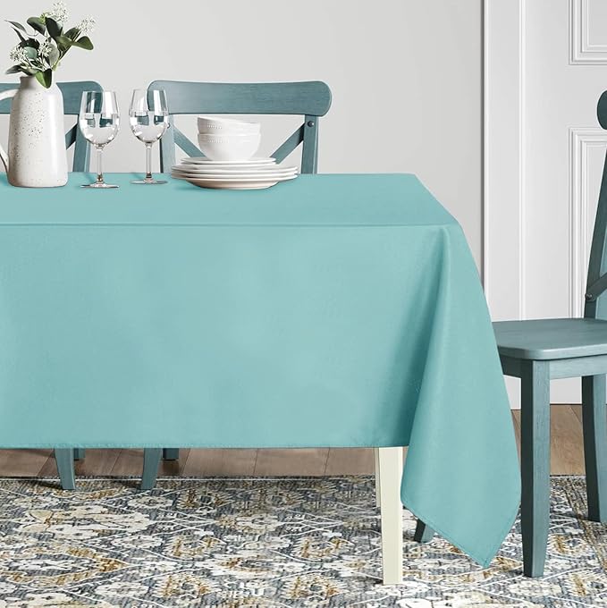 sancua Rectangle Tablecloth, 60 x 84 Inch, Turquoise | Stain and Wrinkle Resistant, Washable Polyester Cloth, Decorative Fabric Cover, For Dining Tables, Buffet Parties and Camping - Image 2