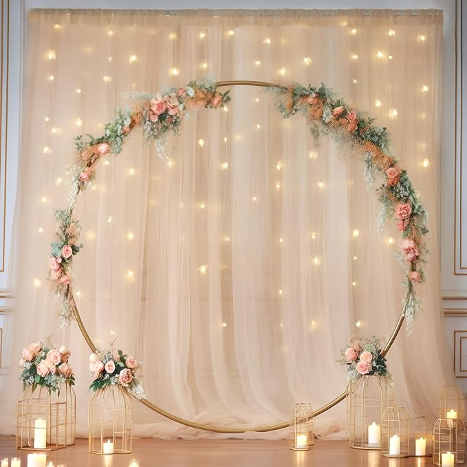 10×10ft Champagne Tulle Backdrop Curtain with Lights String for Parites, Sheer Photo Curtain Backdrop Drapes for Wedding Party Photography Backgrounds - Image 7