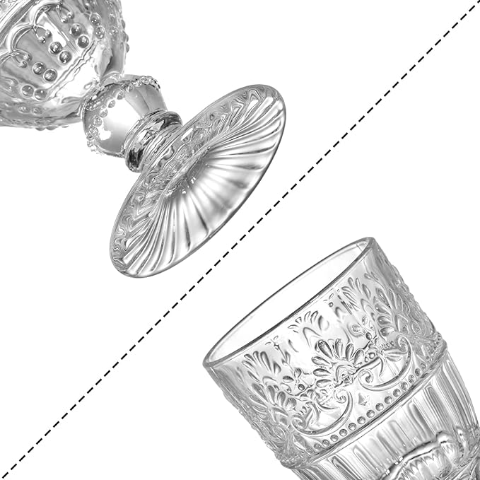 AVLA 6 Pack Glass Goblet, 12 OZ Vintage Wine Glassware, Romantic Wedding Glass Set, Drinking Stemware Beverage Cups for Party, Bar, Champagne, Juice, Beer, Cocktail, Embossed Design