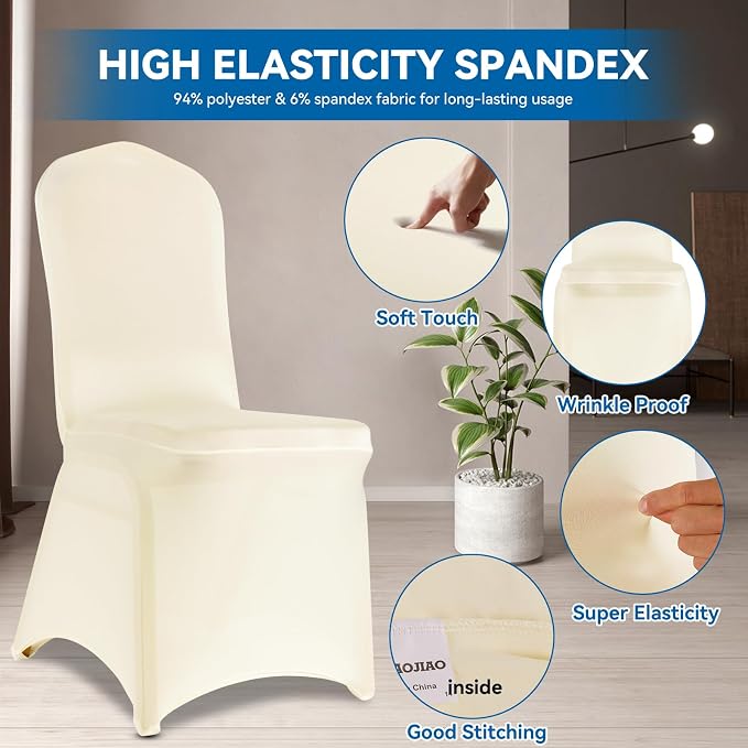 100 Pieces Ivory Chair Covers - Versatile Stretch Polyester Spandex Dining Chair Slipcovers for Dining, Party, Wedding, Banquet, and More - Image 3