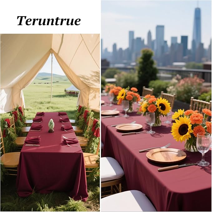 Teruntrue 12 Packs Burgundy Tablecloths 60x102 inch Rectangle Table Cloth for 6 Foot Rectangle Tables, Washable Polyester Fabric for Wedding Parties Banquet Holiday Dinner Table Decorative, Burgundy - Image 4