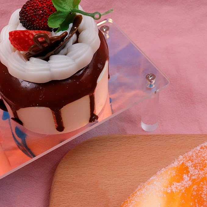 MY MIRONEY 2PCS Acrylic Display Stand Iridescent Display Shelf Figurines Organizer Cupcakes Holder for Cake Food Desserts Figurines Collectibles Perfume Jewelry Makeup(7.87" x 2.95" x 1.97")