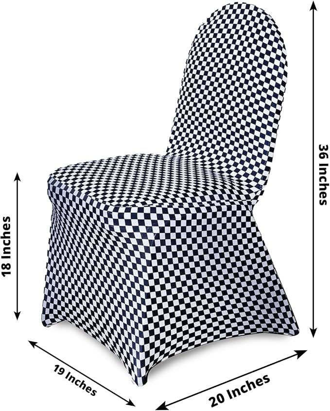 Efavormart 10 PCS Black/White Checkered Plaid Spandex Stretch Banquet Chair Covers for Party Dining with Foot Pockets Washable Wedding Chair Slip Covers for Outdoor - Image 6